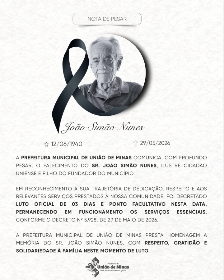 Morre João Simão Nunes, filho do fundador de União de Minas e figura central na história da cidade