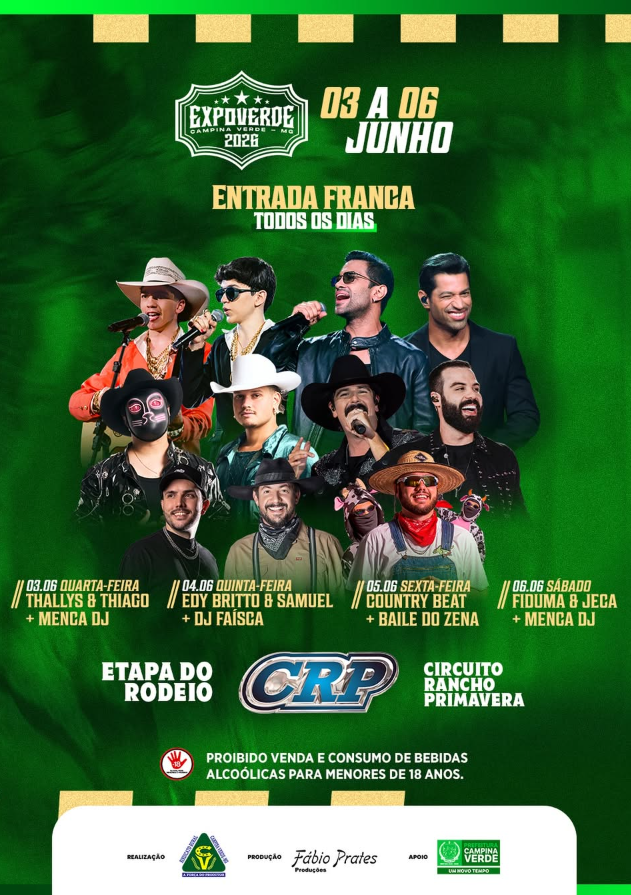 Com entrada franca, Expoverde 2026 vai reunir shows de peso e rodeio profissional em Campina Verde