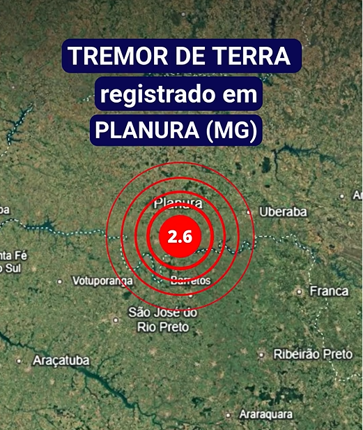 Tremor de magnitude 2,6 é registrado em Planura, no Triângulo Mineiro