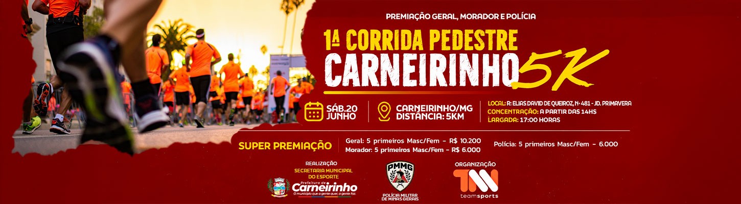 Carneirinho: Corrida de 5km vai distribuir R$ 22,2 mil em prêmios