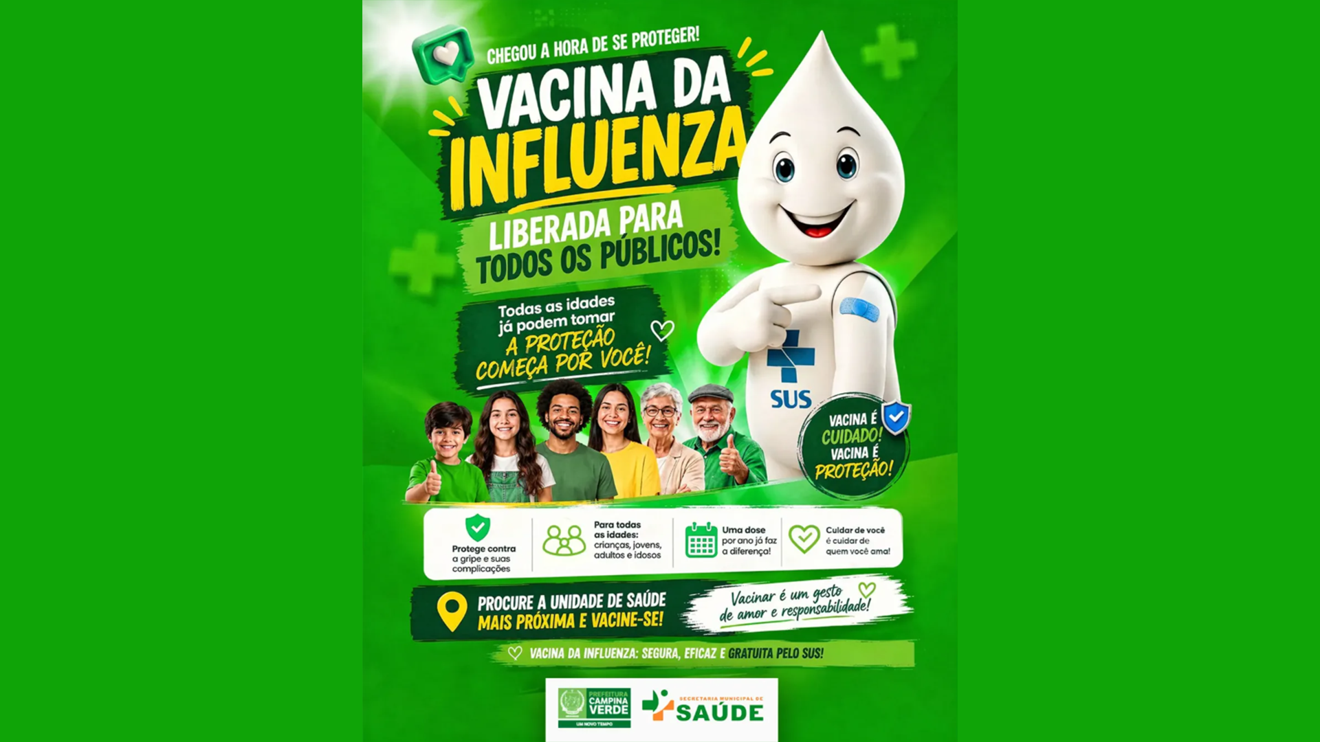 Campina Verde: Vacina da gripe é liberada para toda a população